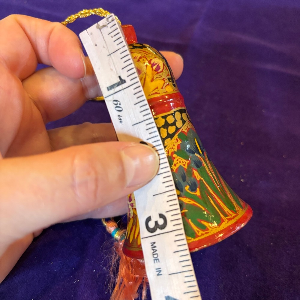 Vintage Kashmiri Hand Painted Papier Mache Floral Bell Ornament Multicolor - Picture 3 of 10